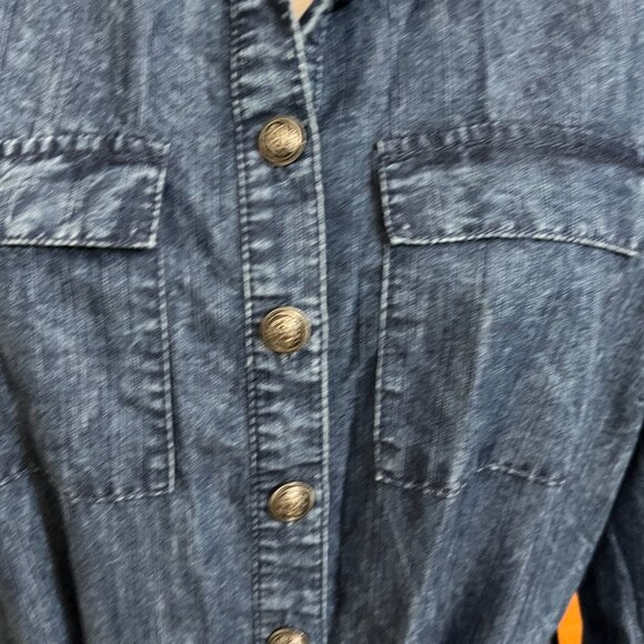 Ashley Stewart Denim Shirt Dress Size 12 Belted Midi Blue Chambray Button Down - Picture 4 of 11